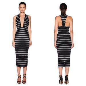 Bec & Bridge Jedi Deep V-Neckline Black & White Stripe Dress